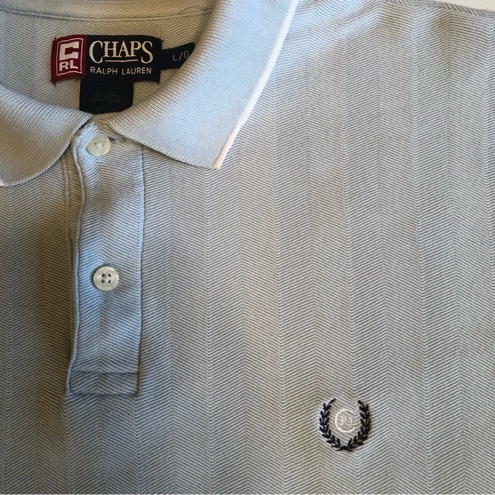 Chaps Ralph Lauren Classic Light Blue Polo Shirt with White Trim Accent Size L